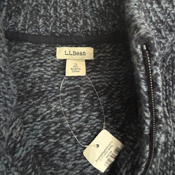 LL Bean Classic Ragg Lamb’s Wool Zip Up Sweater Small NWT Blue - Picture 9 of 9